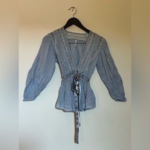 Free People Linen and Lace top with Satin Ribon size Small